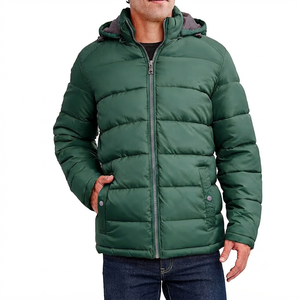 Men's Winter Stand Hooded Patchwork Front Puffer <b>Quilted</b> Windproof Breathable <b>Single</b> Button Outerwear Jackets - Product Image 3
