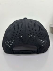 Trucker Hat Black Mesh 5-<b>Panel</b> Adjustable Unisex Casual <b>Decorative</b> Rope Raised Rubber Print Front Logo Perforated Hats - Product Image 3