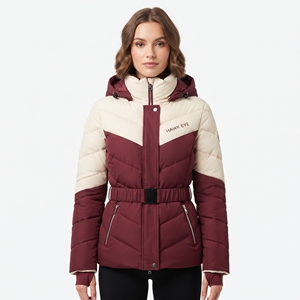 Chaqueta Acolchada de Dos Tonos para Mujer, con Cinturón en la Cintura, Capucha, Chaqueta de Invierno Acolchada, Abrigo Cálido para Exteriores, Ropa de Moda Casual para Invierno - Product Image 1