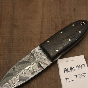 Couteau utilitaire artisanal en acier Damas, manche en bois d'ébène foncé, lame fixe - Product Image 3