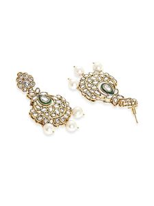 Parure Collier et Boucles d'Oreilles Plaqué Or, Imitation Perles, Cristaux et Strass, Design Géométrique pour Femme, Bijoux de Mariage, Coiffe Nuptiale - Product Image 6