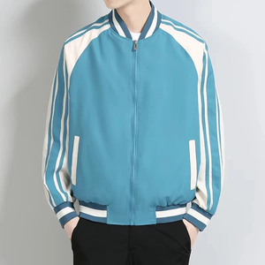 เสื้อแจ็คเก็ตบอมเบอร์บุขนแกะผู้ชาย คอตั้ง ซิปหน้า สีตัดต่อ สไตล์เบสบอล สำหรับฤดูหนาว - Product Image 1