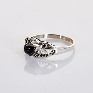 Vintage 925 Sterling Silver <b>Black</b> Onyx <b>Ring</b> With Floral Pattern Bezel Setting Womens Gemstone <b>Ring</b> Everyday Wear - Product Image 2