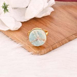 Handmade Gold Plated <b>Adjustable</b> Amazonite Brass <b>Ring</b> Gemstone Jewelry for Women Trendy - Product Image 2