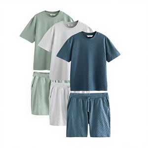 Conjunto de Dos Piezas para Hombre WEAVEON STS-007, Verano, Manga Corta, Tela Personalizada con Estampado Digital, Diseño Sólido, Estilo Casual y Holgado, Venta al Por Mayor - Product Image 1