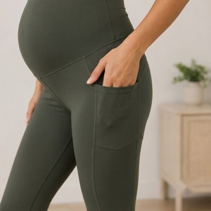 Leggings de Maternidad con Bolsillos, Corte Ajustado, Color Verde Oliva, Transpirables, de Spandex y Nailon, para Mujer - Product Image 6