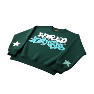 Sweat-shirt en molleton d'hiver vert décontracté imprimé en relief 3D avec broderie, ornements étoiles, col rond, graphique tendance, 100% coton - Product Image 4