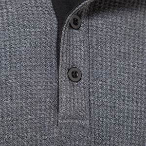 Camiseta Henley de Algodón con Textura Waffle para Hombre, Talla Grande, Cuello en V, Manga Larga, Estilo Casual, Color Sólido, Otoño, Transpirable - Product Image 2