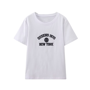 HBI 2025 T-shirt décontracté pour femme, col rond, manches courtes, coupe ample, imprimé mignon, hauts décontractés d'automne en polyester - Product Image 1