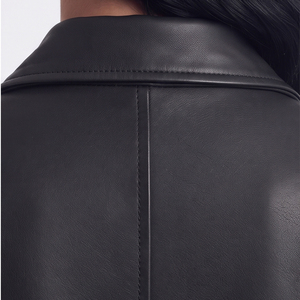 Chaqueta de Motociclista de Cuero Genuino para Mujer, Diseño Ajustado Profesional, con Botones y Cinturón en la Cintura - Product Image 5