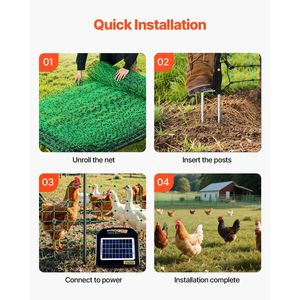 Kit Rete Elettrica Portatile per Recinzione 122 cm A x 254 cm L in PE con Picchetti a Doppia Punta per Attrezzature per Allevamento di Polli e Animali - Product Image 4