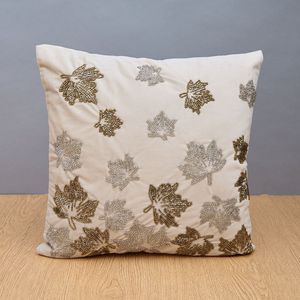 Luxury <b>Velvet</b> Cushion Cover Glass Bugle Bead Leaf Pattern Pillow Case Sofa Couch Home Living Room <b>Bedding</b> Decorative Accent - Product Image 1