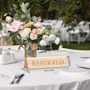 Set of 6 Black Wooden Reserved Signs Double Sided Engraved <b>Table</b> Tent <b>Name</b> Place <b>Card</b> Stand For Restaurant Event Wholesale - Product Image 2