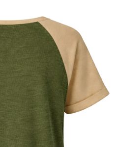 Olive Green Beige Women TShirt Short Sleeve Henley Neck Raglan Top Soft Cotton Casual Loose Fit Summer Tee Breathable Daily Wear - Product Image 3