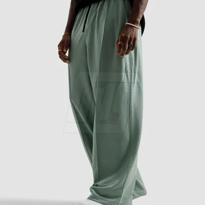 Pantalon ample tendance pour homme, coupe large et décontractée, taille ajustable avec cordon de serrage, tissu tissé lisse, style streetwear décontracté - Product Image 4