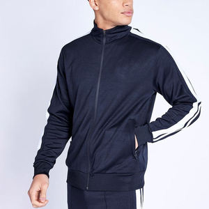 Veste de survêtement marine pour homme avec fermeture éclair intégrale, rayures blanches, col montant, poches latérales, respirante, style sportif, pour l'automne, coupe classique - Product Image 3