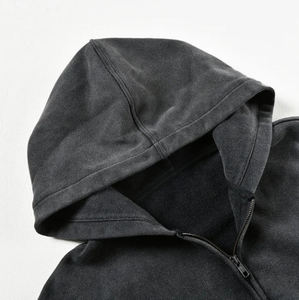 Vornex Industry Heavy French Terry 400Gsm <b>Men</b> Washed Zip Up <b>Hoodie</b> <b>Plain</b> Custom Embroidery High Street Regular Fit Fleece <b>Hoodie</b> - Product Image 4