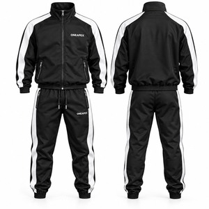 Ensemble de survêtement noir et blanc pour homme, veste athlétique à fermeture éclair intégrale, pantalon de jogging, vêtements de sport, entraînement, gym, course à pied, logo personnalisé - Product Image 1