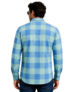 Camisa de Franela a Cuadros Azul Cielo y Verde Menta Personalizada para Hombre, Camisa Casual de Algodón a Cuadros con Botones y Manga Larga, con Bolsillos en el Pecho, Estilo Urbano - Product Image 2