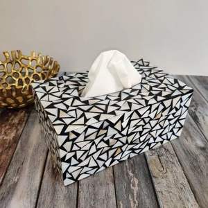 Boîte à mouchoirs carrée en bois incrusté de os, artisanale, naturelle, moderne et minimaliste, porte-serviettes personnalisé - Product Image 2