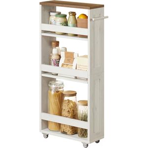Chariot de cuisine antique en bois fin avec roulettes et poignée pour petits espaces 5,9 x 17 x 34,1 pouces Blanc miel rustique - Product Image 1