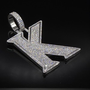 Pendentif lettre initiale K personnalisé, diamant de laboratoire VVS, dos massif en argent 925, breloque alphabet bloc entièrement sertie, bijoux hip-hop - Product Image 1