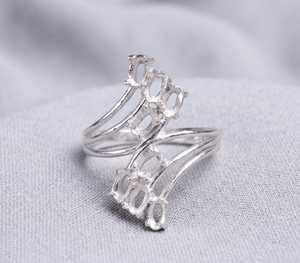 Anillo de Plata de Ley 925 con 8 Piedras Ovaladas de 3x5mm, Engaste Semimontado Preentallado para Gemas, Joyería al por Mayor para Manualidades DIY - Product Image 1