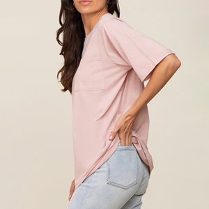 Spring And Summer Fashion V-Neck Pocket T-<b>shirt</b> Curling Short-sleeved Loose Women's Front Pockets Tops Custom logo Women T-<b>Shirt</b> - Product Image 3