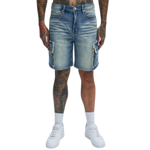 Pantalones Cortos Cargo de Mezclilla Desgastada para Hombre, 100% Algodón, Lavado Claro, Corte Relajado, Múltiples Bolsillos, Casuales, de Verano, de Secado Rápido, Transpirables, Deshilachados - Product Image 1