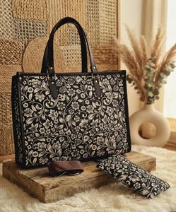 Classic Characters Jacquard Waterproof Tote Bag with ZIP Closure Removable <b>Strap</b> Matching Pouch for Women Daily Use 3L+ Capacity - Product Image 1