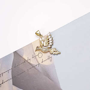 Colgante de cruz de colibrí con diamante cultivado, joyería fina para mujer, oro macizo, amuleto de animal, venta al por mayor, colgante de diamante para mujer - Product Image 4