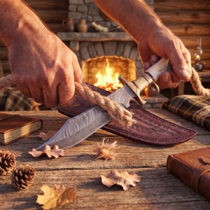 A&M ENTERPRISES Handmade Fixed Damascus Steel Drop Point Utility Bowie <b>Knife</b> Straight <b>Bone</b> <b>Handle</b> Leather Sheath <b>Knives</b> 3-Year - Product Image 3