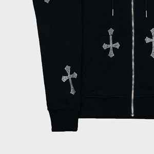 Sweat à capuche oversize de longueur standard, style streetwear, avec logo, imprimé pois vintage de haute qualité, fermeture éclair et strass brillants - Product Image 6
