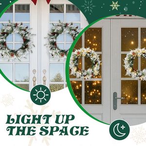 Set di 2 Ghirlande Natalizie di Lusso da Interno da 18 Pollici, Pre-Illuminate con Effetto Neve, Ghirlanda Artificiale con 60 Luci Calde e 140 Bacche Rosse - Product Image 4