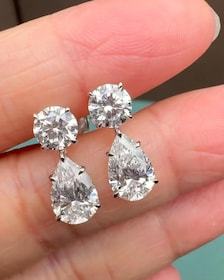 Lab Grown <b>Diamond</b> Drop <b>Earrings</b>: 14K Gold Pear & Round <b>Dangle</b> - Product Image 2