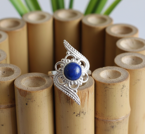 Anillo Clásico de Plata de Ley 925 con Lapislázuli en Engaste para Mujer - Product Image 6