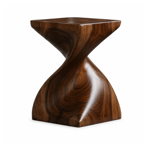 Contemporary Artistic Solid Suar Wood <b>Side</b> <b>Table</b> Twist Accent <b>Table</b> Walnut Finish Durable Luxury Living Room Furniture - Product Image 1