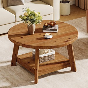 Handcrafted Mango <b>Wood</b> Round Coffee Table Wholesale | Antique Walnut Finish - Product Image 1