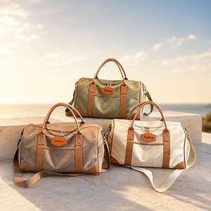 Bolsa de Viaje de Lona y Cuero Genuino Personalizada de Fábrica para Hombre, Gran Capacidad, Impermeable, para Fin de Semana, LCTB-0152 - Product Image 5