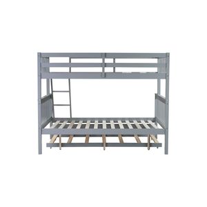 Lit superposé convertible en bois d'hévéa, double sur grand lit, avec lit gigogne, échelle amovible et barrière de sécurité, lits pour enfants - Product Image 3