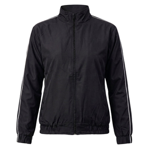 Veste de course coupe-vent noire pour femme, manches longues, col montant, fermeture éclair, couleur unie, design à rayures contrastées, vêtement d'automne - Product Image 2