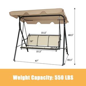 Columpio de Patio con Estructura de Acero para 3 Personas, Toldo Ajustable y Ángulo de Poliéster - Product Image 4