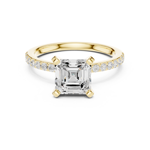Joyería Fina para Mujer Disponible en Oro Amarillo de 14k, Anillo de Diamante Cultivado en Laboratorio con Corte Asscher Certificado por GRA, con Banda con Acentos Laterales Pavimentados - Product Image 1