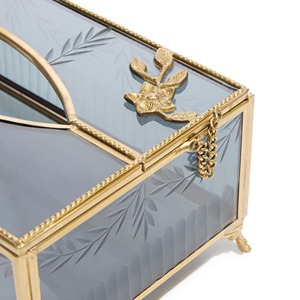 Luxury Brass and Glass Tissue <b>Box</b> Holder with <b>Floral</b> Design Elegant Table Decor for Special Occasion and Guest Entertaining - Product Image 5