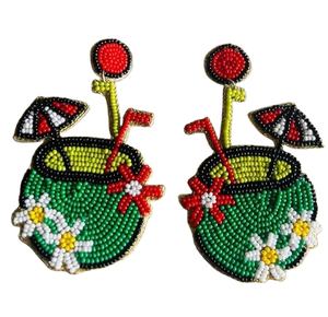 ต่างหูผ้าสีชมพู ต่างหูประดับลูกปัดหลากหลายแบบ ต่างหูสำหรับผู้หญิง เครื่องประดับงานเทศกาล ราคาดีที่สุด ต่างหูประดับลูกปัด - Product Image 1