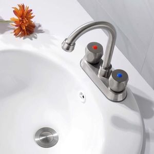 Rubinetto per lavabo da bagno Centerset a 2 maniglie con scarico a scomparsa in acciaio inossidabile e tubo di scarico - Rubinetti per lavabo di alta qualità - Product Image 2