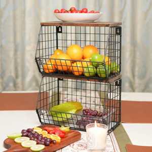 Elegant 2 Tier Black Metal Fruit <b>Stand</b> Scroll Pattern Design Kitchen Countertop Storage Basket Double Layer <b>Vegetable</b> Holder - Product Image 2