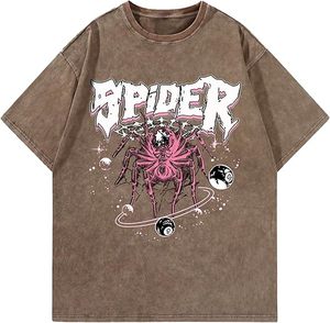 T-shirt en jean surdimensionné pour homme à imprimé araignée, manches courtes, col rond, style streetwear, en coton, avec motif graphique - Product Image 4