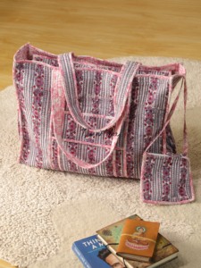 OEM Assorted Purple Striped Floral Quilted Cotton Tote <b>Bag</b> with Pouch - <b>Boho</b> Reusable Shopper - Product Image 2