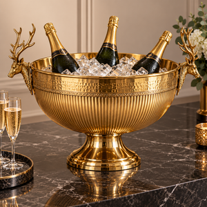 Alabanza Enterprises Luxury <b>Gold</b> <b>Ice</b> <b>Bucket</b> Deer Handles Stainless Steel Cooler Lightweight Durable Easy Clean Fashion Party - Product Image 1